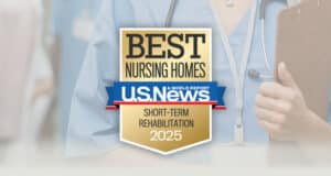 US News and World Report 2025 Short Term Award badge with nurse in blue scrubs background